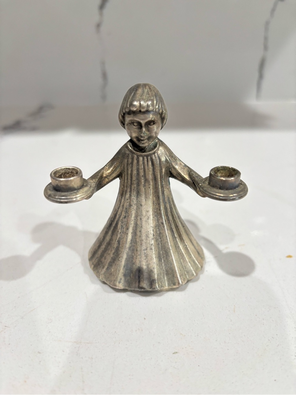Vintage Silver Tone Angel Candle Holder Figurine - Home Accent made in italy